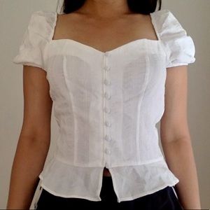 white corset top w/ adjustable sleeves